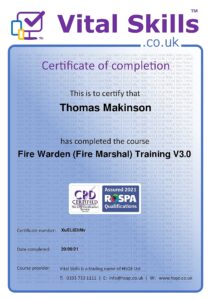 Fire Marshal certificate proving instructor fire safety qualifications