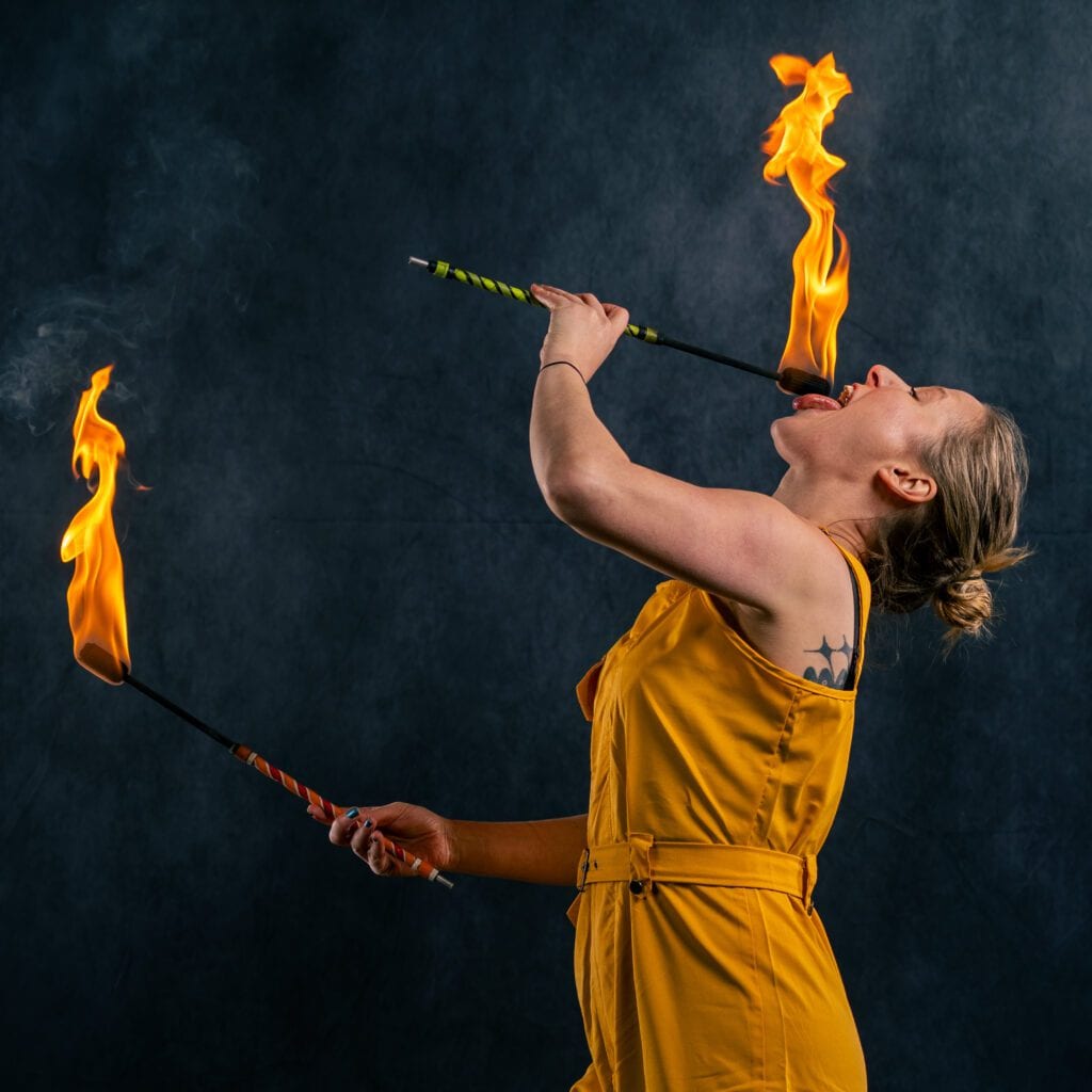 Fire eating performer during a private Fire In Your Face lesson