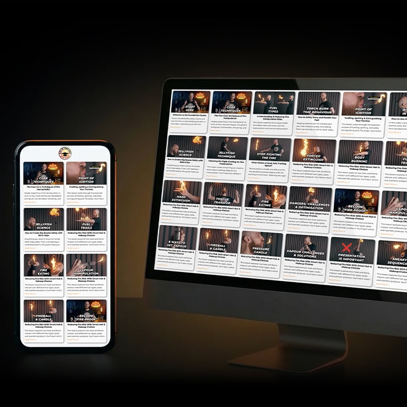 Fire In Your Face online fire eating academy courses on laptop and mobile